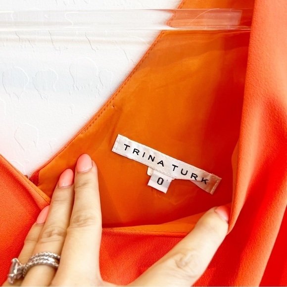 Trina Turk Women’s Crepe Jumpsuit Wide Leg Crop Orange Sleeveless V-Neck 0 - Picture 4 of 8